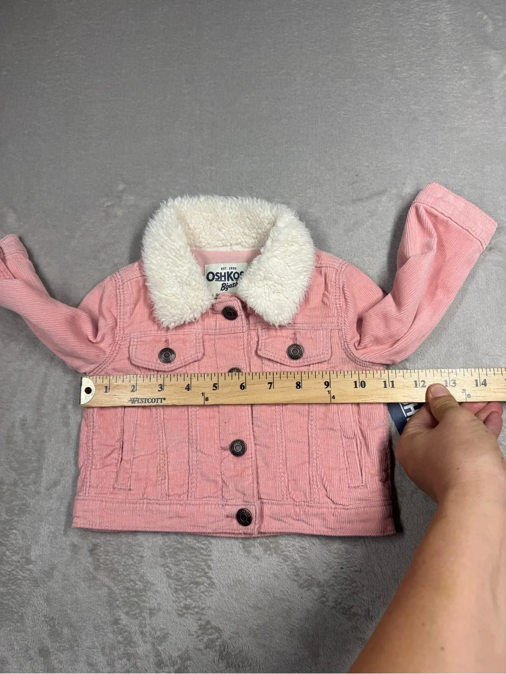 NWT OshKosh B’gosh Baby Girl Pink Corduroy Sherpa Collar Jacket Size 12 Months